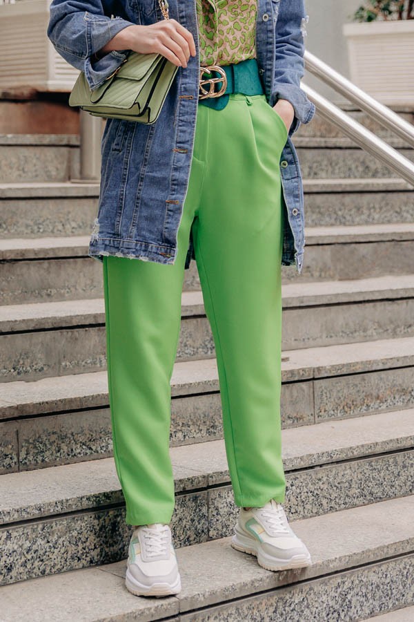 Πράσινο Fluo Υφασμάτινο Παντελόνι με Πιέτες