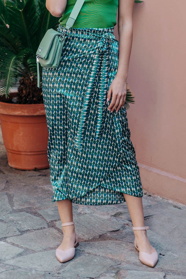  Πολύχρωμη Σατέν Maxi Φούστα με Σχέδια