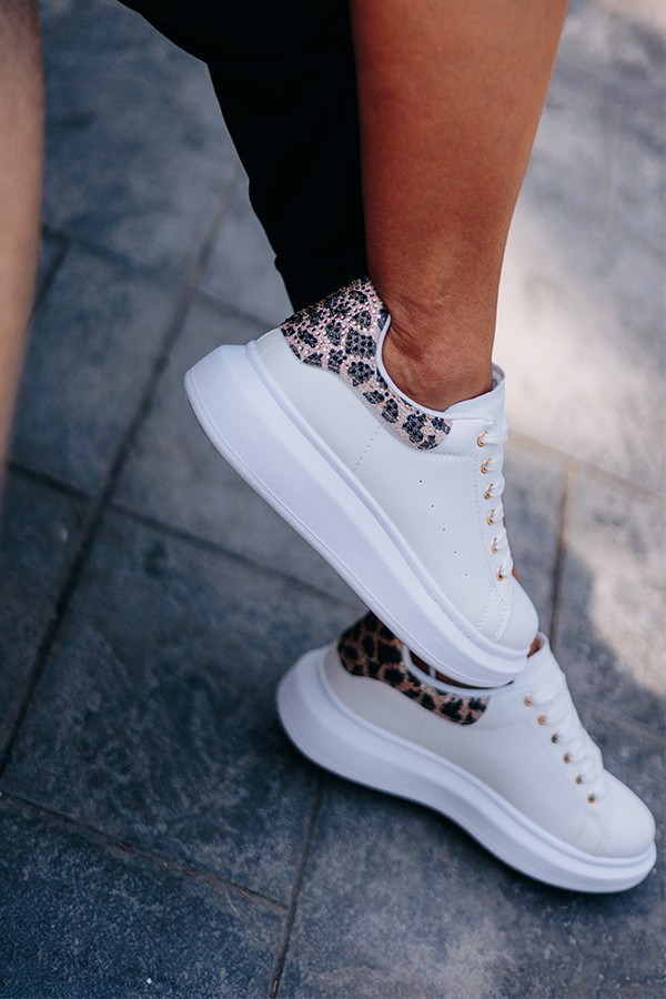 Λευκά Sneakers με Animal Print
