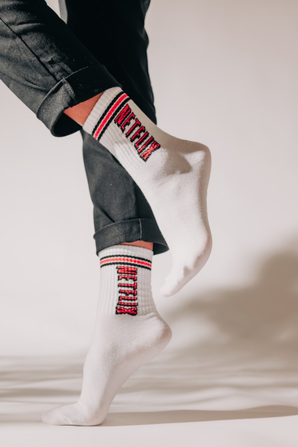 Λευκές Unisex Βαμβακερές Κάλτσες με Γράμματα