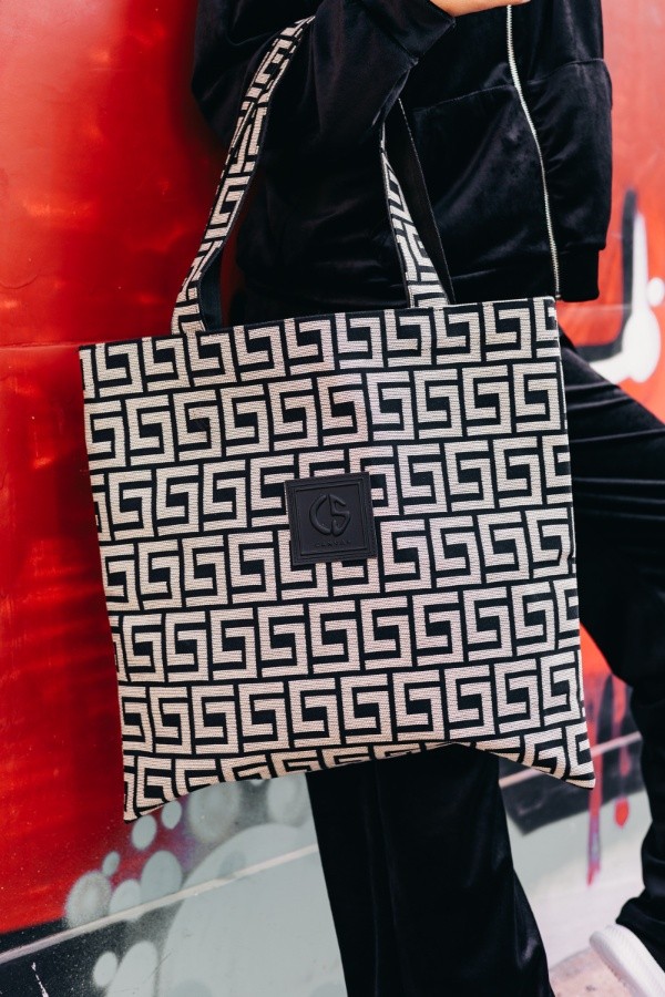 Δίχρωμη Χειροποίητη Υφασμάτινη Shopper Bag Canvas The Bags Veroniki Gray Black