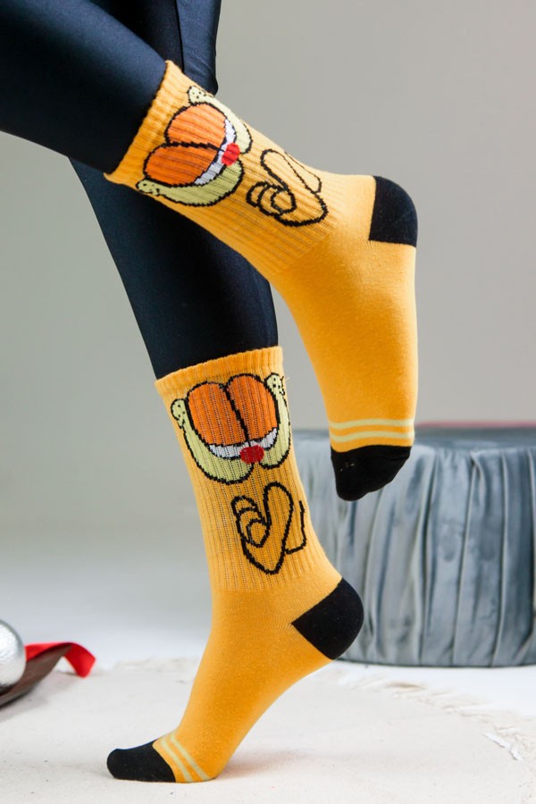 Κίτρινες Unisex Βαμβακερές Κάλτσες με Prints