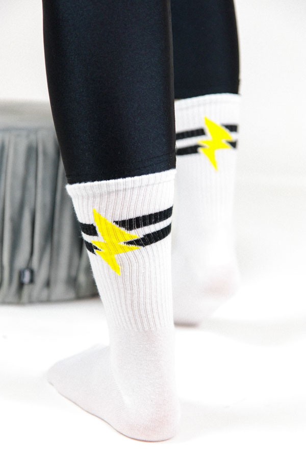 Λευκές Unisex Βαμβακερές Κάλτσες με Print και Ρίγες