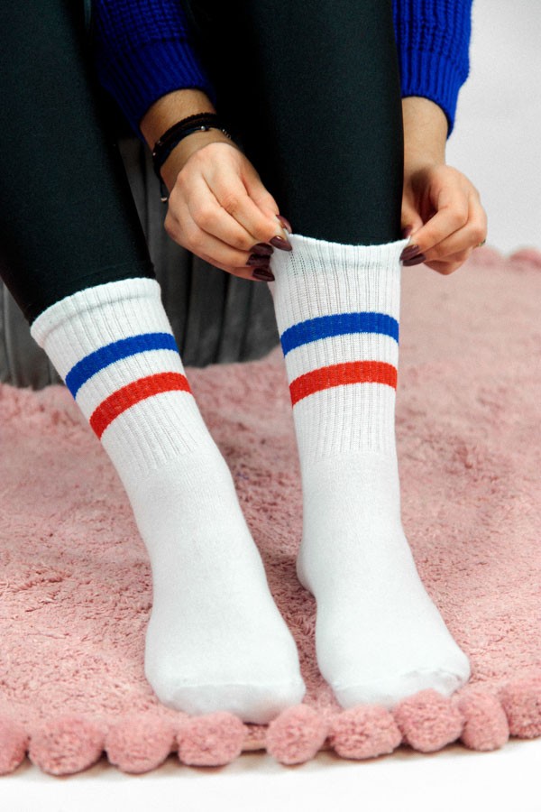 Λευκές Unisex Βαμβακερές Κάλτσες με Ρίγες