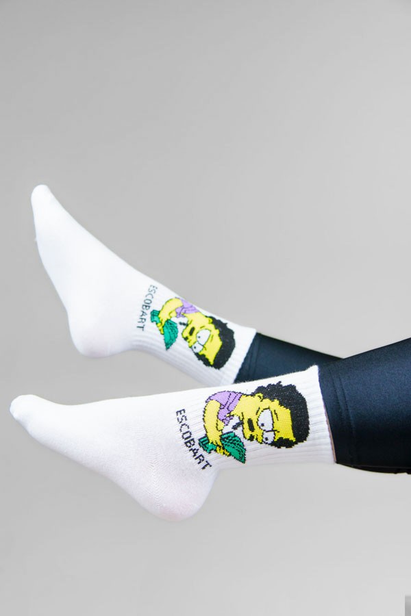 Λευκές Unisex Βαμβακερές Κάλτσες με Prints